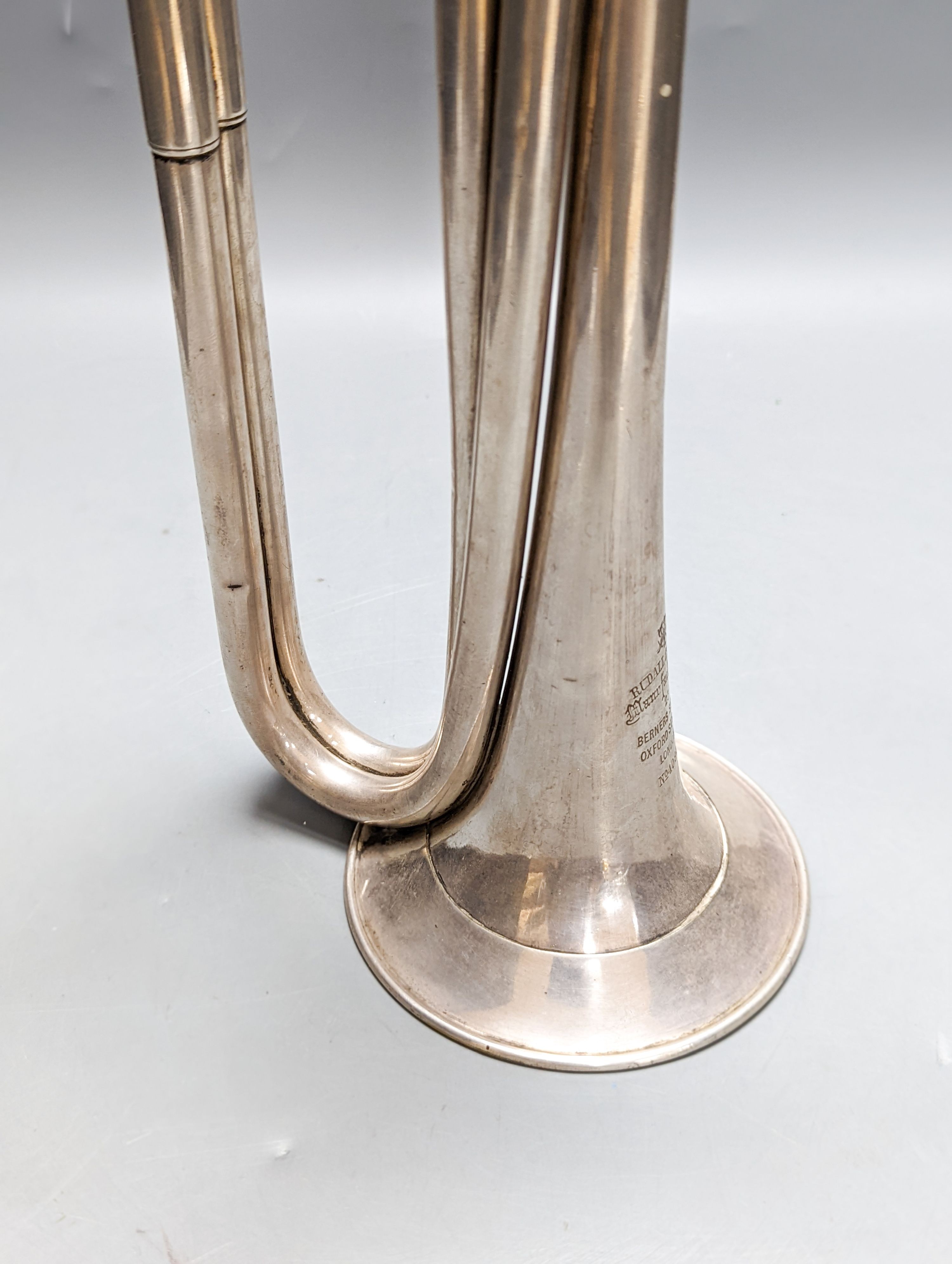 A Rudall Carte & Co manufacturers 23 Berners Street Oxford Street London No.4084 military bugle or cavalry trumpet, 43cm